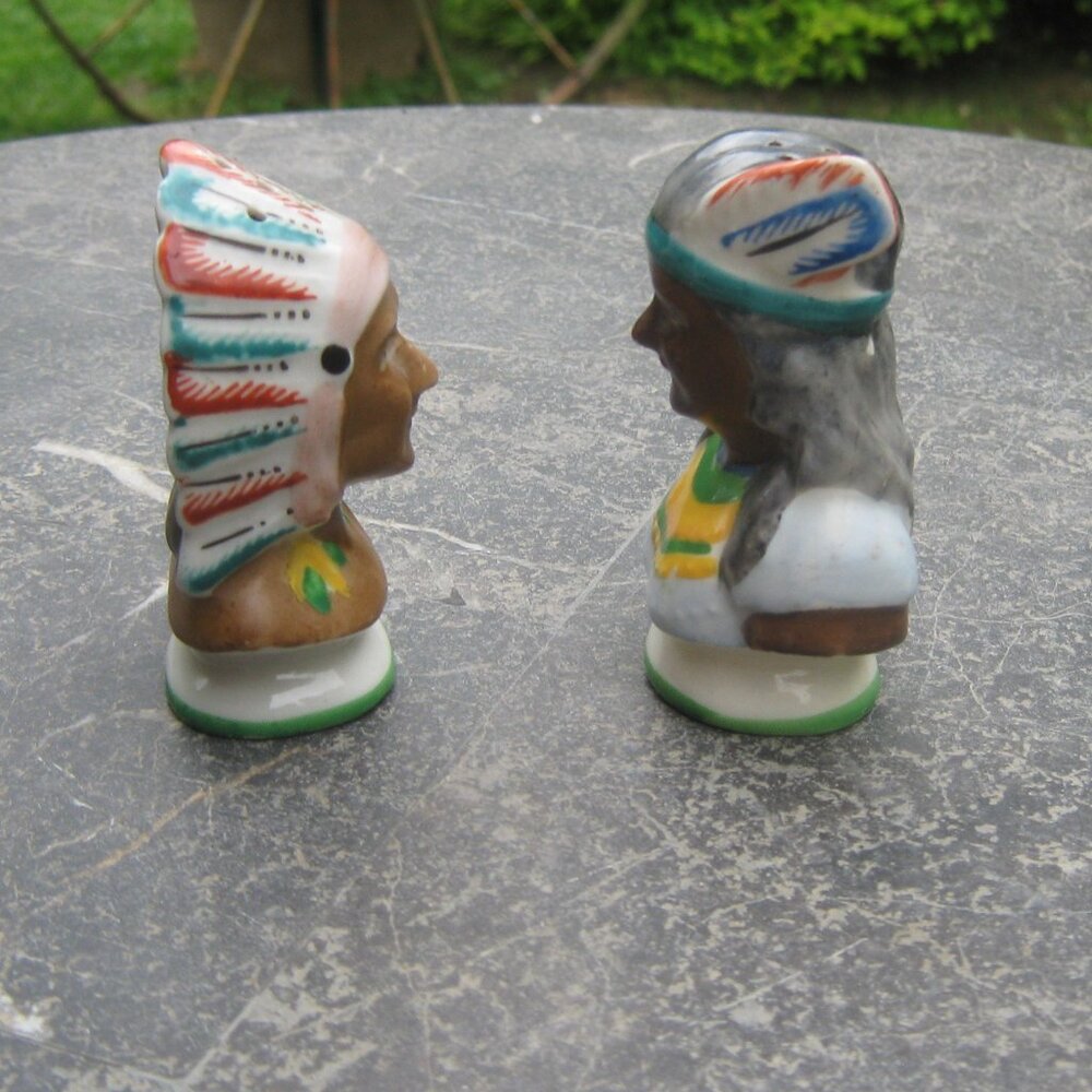 Vintage Native American Chief salt pepper shakers Occupied Japan - Picture 3 of 5
